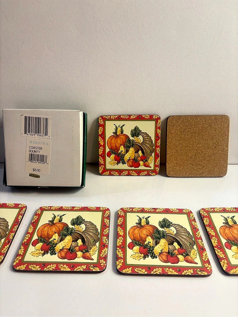 Vintage Mervyn's Coaster Bounty Harvest Coaster Set Red & Green